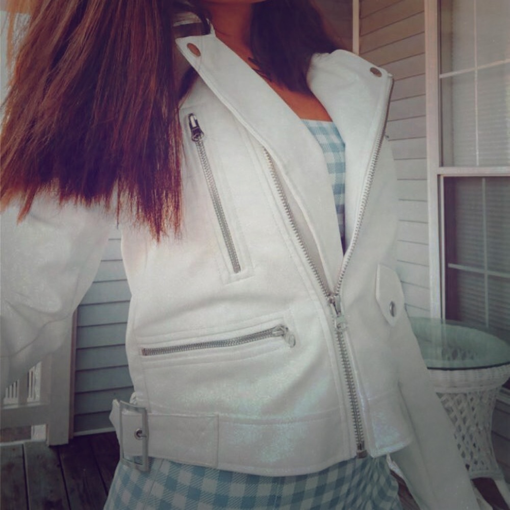 white leather jacket